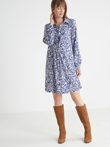 Robe chemisier en maille - Daxon - Imprimé bleu