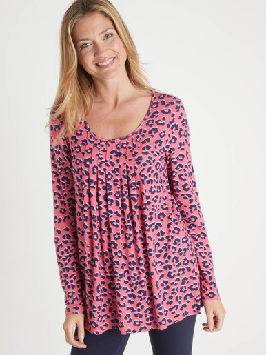 Tee-shirt tunique manches longues - Daxon - Imprimé fond rose