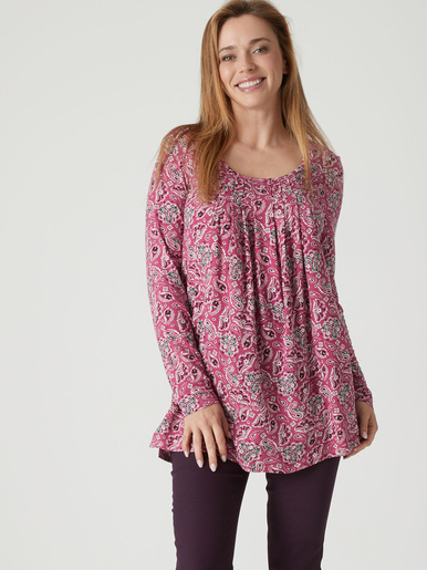 Tee-shirt tunique manches longues - Daxon - Imp cachemire bois de rose