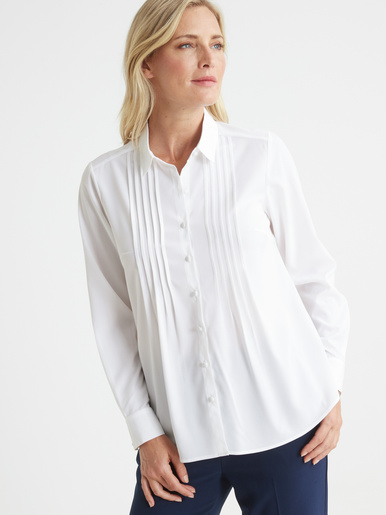 Chemisier à plis effet plastron - Daxon - Blanc