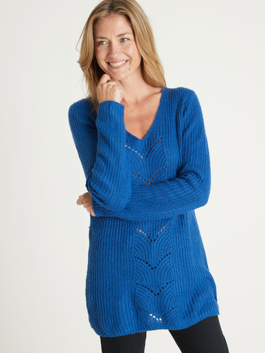 Pull-tunique côtes perlées - Daxon - Bleu