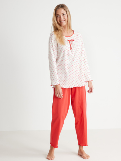 Pyjama en maille pur coton - Balsamik - Imprime pois bordeaux