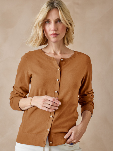 Cardigan élégant boutons-bijoux - Daxon - Noisette