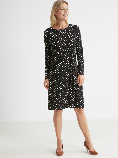 Robe maille fluide drapé fantaisie - Daxon - Noir à pois