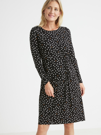 Robe maille fluide drapé fantaisie - Daxon - Noir à pois