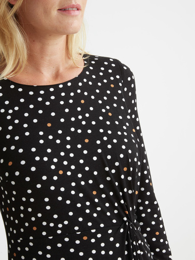 Robe maille fluide drapé fantaisie - Daxon - Noir à pois