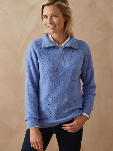 Pull col montant zippé - Daxon - Bleu
