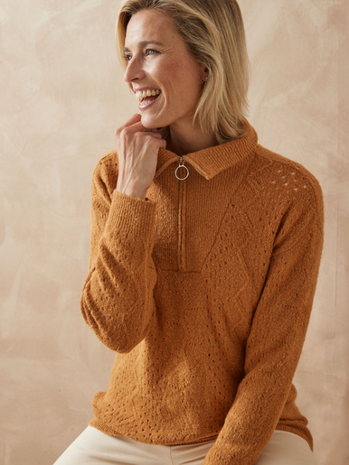 Pull col montant zippé - Daxon - Camel