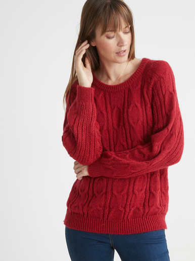 Pull à grosses torsades laine et mohair - Kocoon - Rouge