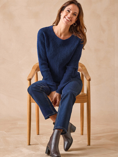 Pull maille fantaisie encolure ronde
