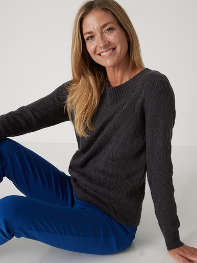 Pull maille fantaisie encolure ronde - Daxon - Anthracite