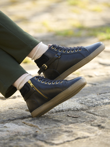 Sneakers montantes avec zip et lacets - Pédiconfort - Noir