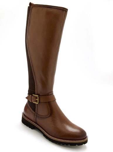 Bottes tout cuir zip et élastiques - Pédiconfort - Marron