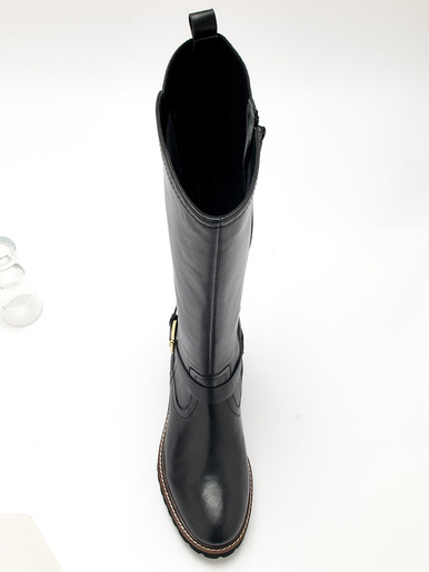 Bottes tout cuir zip et élastiques