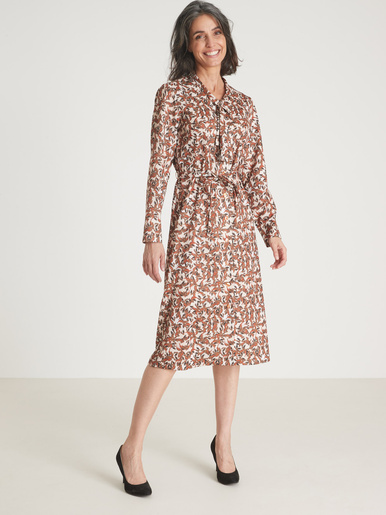 Robe élégante en maille col lavallière - Daxon - Imprimé marron