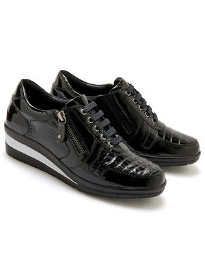 Pediconfort Derbies Lacés Vernis Croco Femme – Chaussures Élégantes Confort Plat – Cuir Dessus