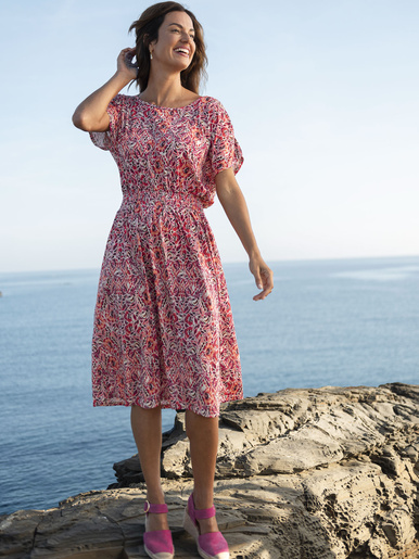Robe encolure bateau en maille fluide - Daxon - Imprimé ecru