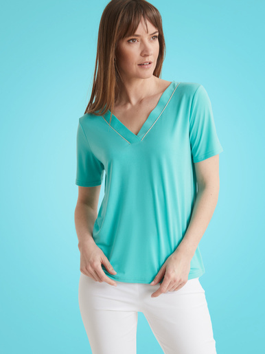 Tee-shirt en maille crêpe fluide - Daxon - Uni turquoise