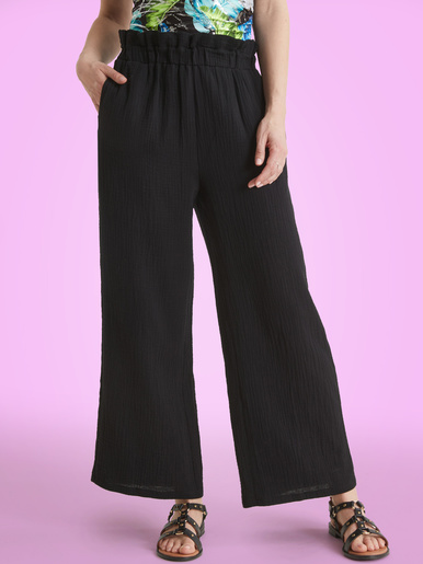Pantalon ample en gaze de coton - Balsamik - Uni noir