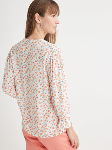 Blouse encolure V fantaisie - Daxon - Imprimé fond blanc