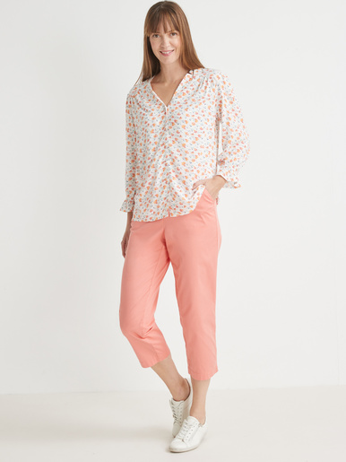 Blouse encolure V fantaisie - Daxon - Imprimé fond blanc