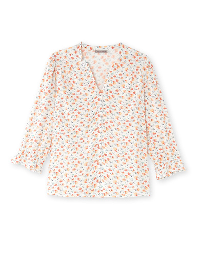 Blouse encolure V fantaisie - Daxon - Imprimé fond blanc