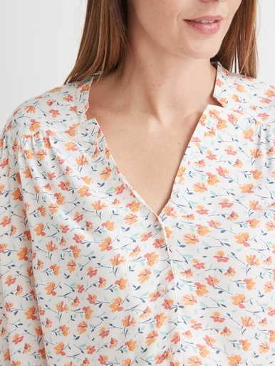 Blouse encolure V fantaisie - Daxon - Imprimé fond blanc