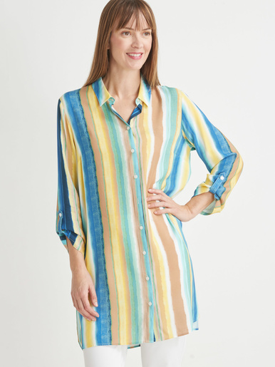 Long chemisier tunique fluide - Daxon - Rayé multicolore