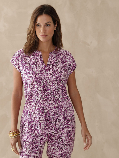 Blouse fluide manches T - Daxon - Imp. cachemire violine