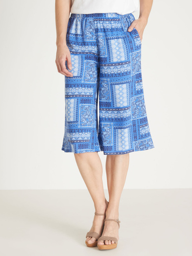 Jupe-culotte entièrement élastiquée - Daxon - Imprimé patchwork bleu