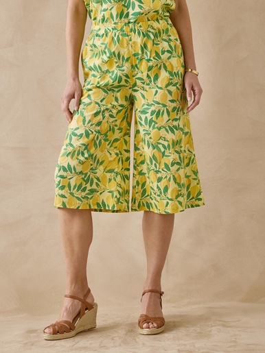 Jupe-culotte entièrement élastiquée - Daxon - Imprimé jaune citron