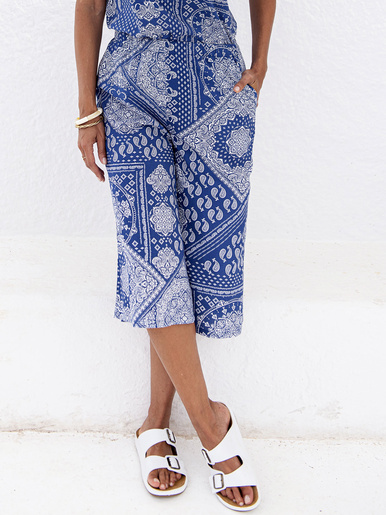 Jupe-culotte entièrement élastiquée - Daxon - Imp. bandana bleu