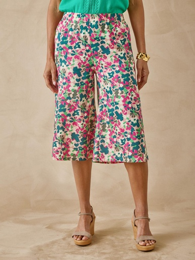Jupe-culotte entièrement élastiquée - Daxon - Imprimé rose fuschia