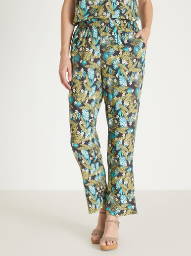 Pantalon fluide entièrement élastiqué - Daxon - Imprimé vert et bleu