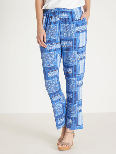 Pantalon fluide entièrement élastiqué - Daxon - Imprimé patchwork bleu