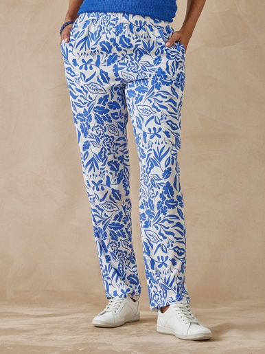Pantalon fluide entièrement élastiqué - Daxon - Imprimé bleu