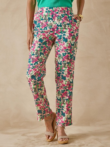 Pantalon fluide entièrement élastiqué - Daxon - Imprimé rose fuschia