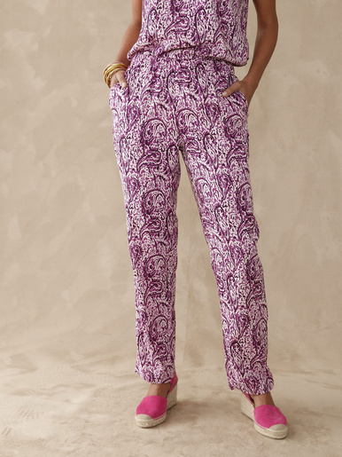 Pantalon fluide entièrement élastiqué - Daxon - Imp. cachemire violine
