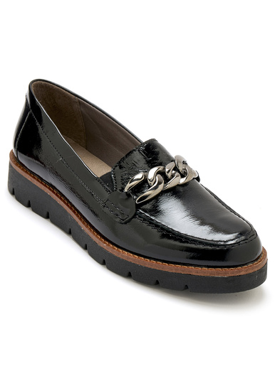 Mocassins cuir chaînette argentée - Pédiconfort - Noir