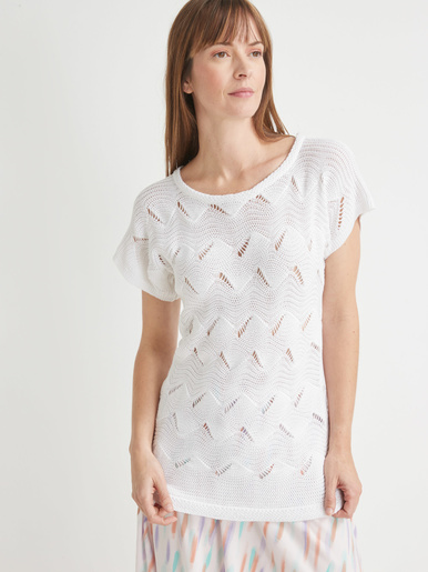 Pull maillle fantaisie manches T - Daxon - Blanc