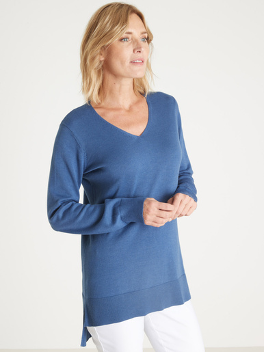 Pull tunique maille fine col V