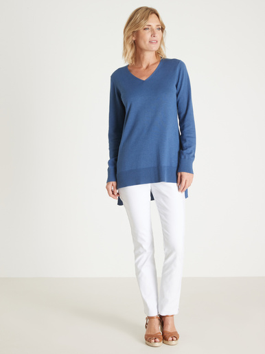 Pull tunique maille fine col V