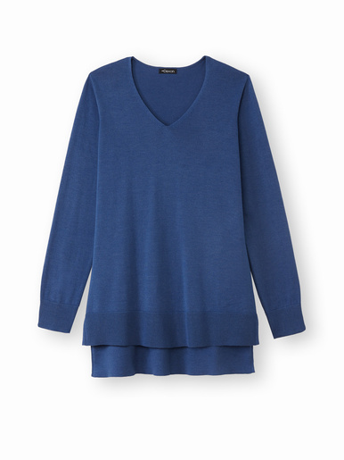 Pull tunique maille fine col V