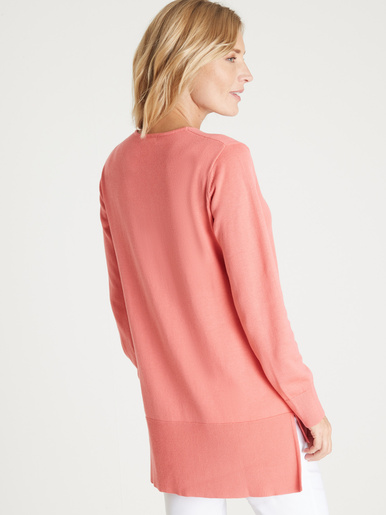 Pull tunique maille fine col V - Daxon - Corail