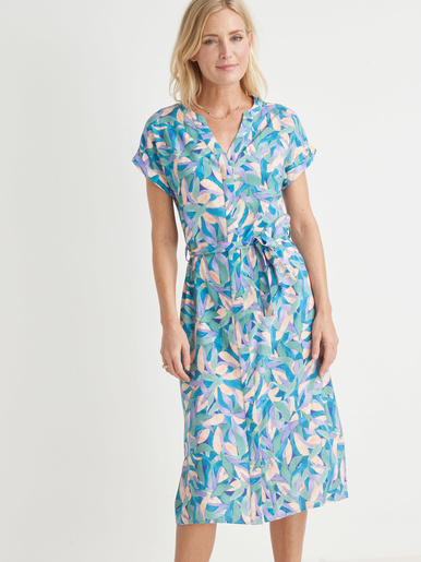 Robe chic toute boutonnée - Daxon - Imprimé bleu
