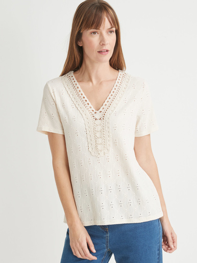 Tee-shirt avec macramé - Daxon - Ecru