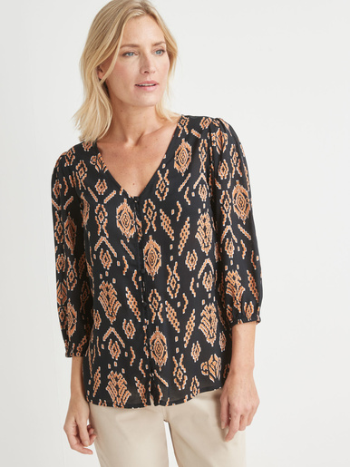 Blouse manches 3/4 - Daxon - Imprimé noir
