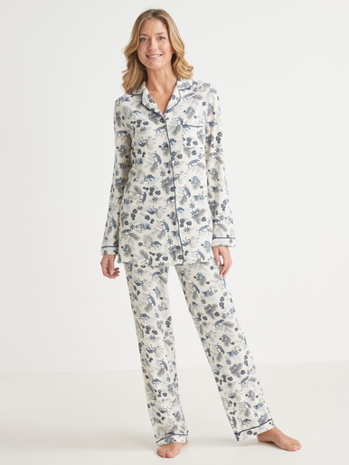 Pyjama tout boutonné maille extensible - Balsamik - Imprimé gris