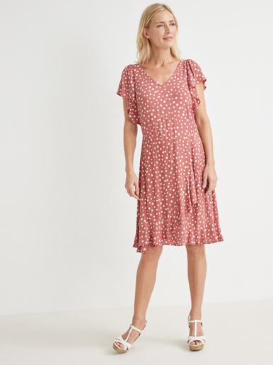 Robe volantée en crêpe fluide - Daxon - Tomette pois ecru