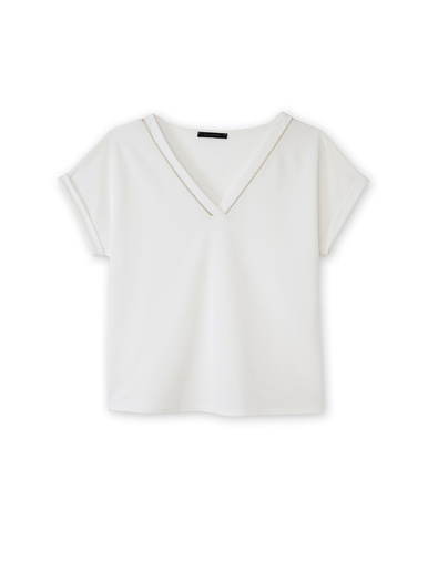 Tee-shirt V maille fluide - Daxon - Blanc